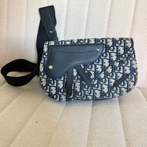 Dior Navy and Cream Monogram Saddle Bag